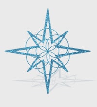 a blue star ornament on a white background